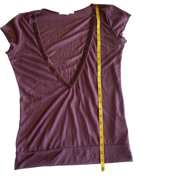 Charlotte Russe Purple Deep V-Neck Sparkle Short Sleeve Top - Picture 8 of 11